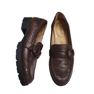 LifeStride Womens Lolly Slip On Loafers Size 7 Brown Croc Embossed Comfort Shoes